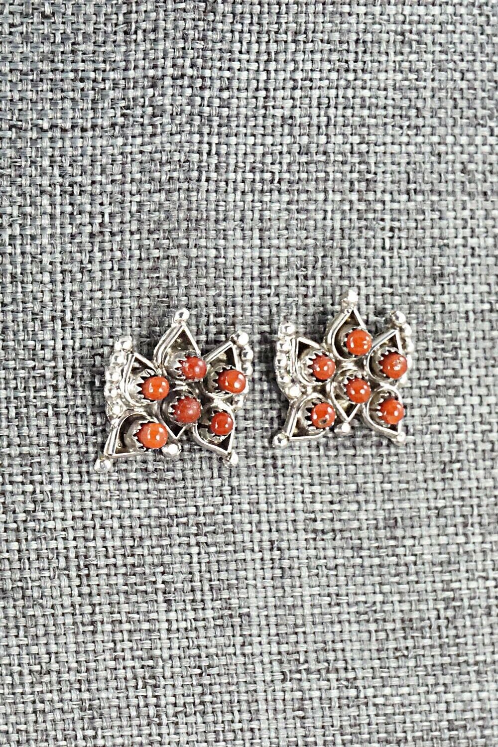 Coral & Sterling Silver Earrings - Wayne Johnson