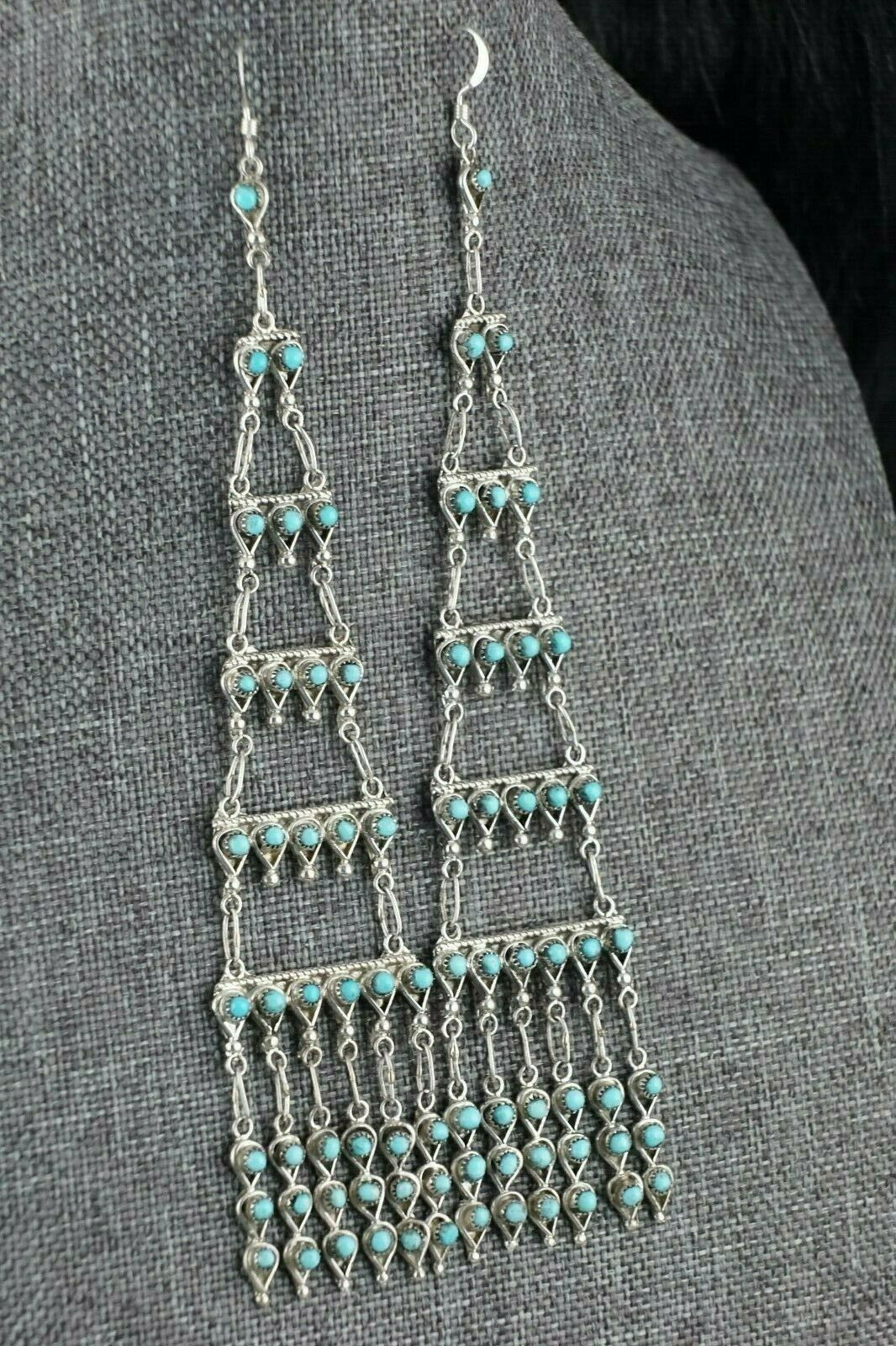 Zuni Turquoise and Sterling Silver Earrings - Waylon Johnson - High Lonesome Trading