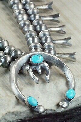 Turquoise & Sterling Silver Squash Blossom and Earrings - Gilbert Martin