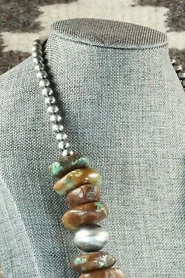 Turquoise & Sterling Silver Navajo Pearl Necklace - Doreen Jake
