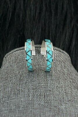 Zuni Turquoise & Sterling Silver Hoop Earrings - Tina Haloo - High Lonesome Trading