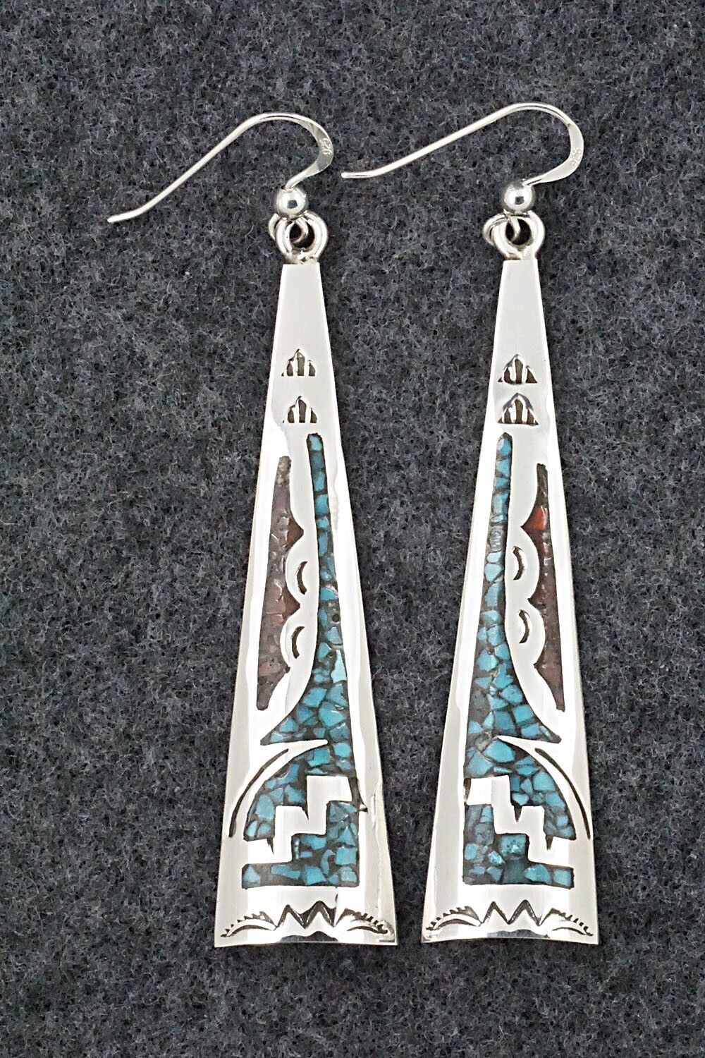 Turquoise, Coral & Sterling Silver Earrings - Jolene Yazzie