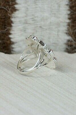 Navajo Turquoise, Coral & Sterling Silver Ring - Roberta Begay - Size 6.25