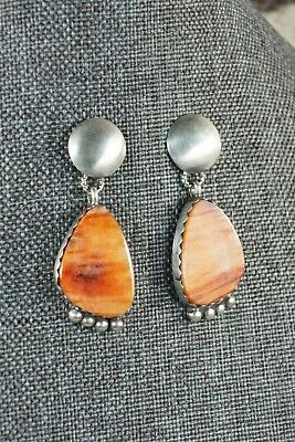 Navajo Spiny Oyster and Sterling Silver Earrings - Selina Warner - High Lonesome Trading