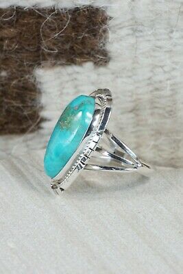 Navajo Turquoise & Sterling Silver Ring - Samuel Yellowhair - Size 8.5
