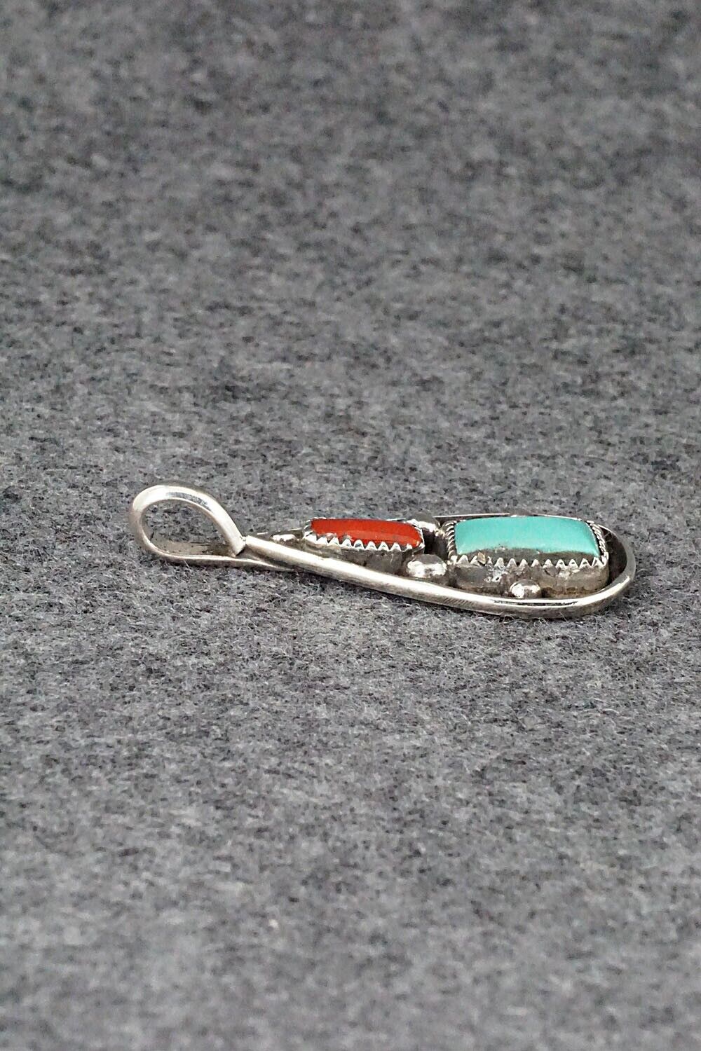 Turquoise, Coral & Sterling Silver Pendant - Priscilla Reeder