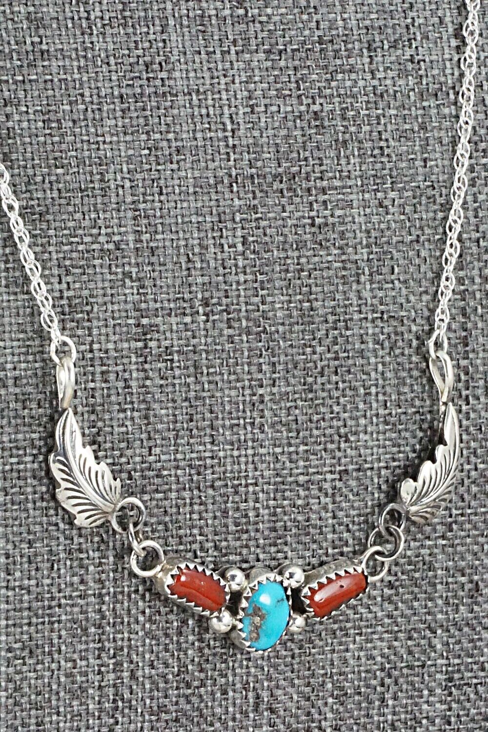 Turquoise, Coral & Sterling Silver Necklace - Verley Betone