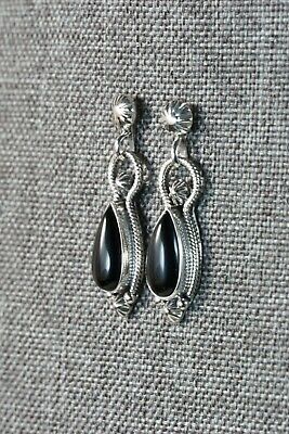 Navajo Onyx and Sterling Silver Earrings - Verley Betone - High Lonesome Trading