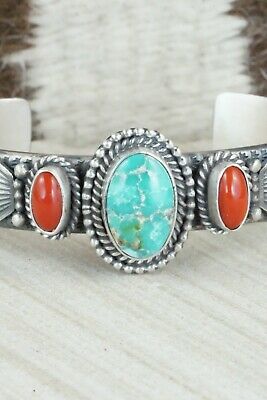 Turquoise, Coral & Sterling Silver Bracelet - Michael Calladitto