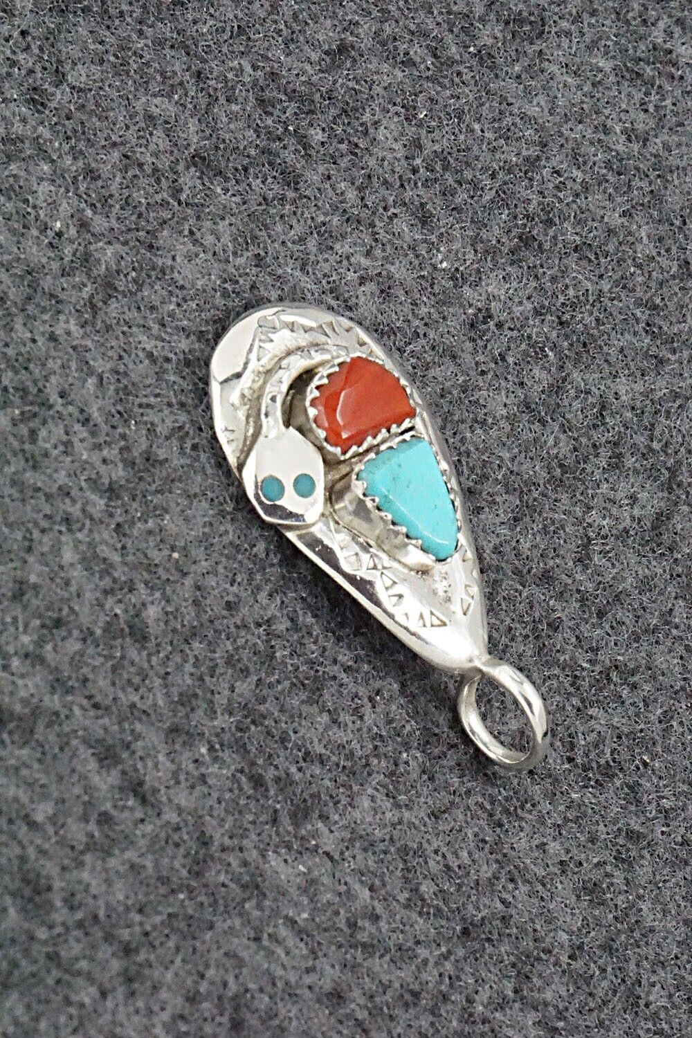 Turquoise, Coral and Sterling Silver Pendant - Joy Calavaza