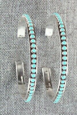 Turquoise & Sterling Silver Hoop Earrings - Louis Tzunie