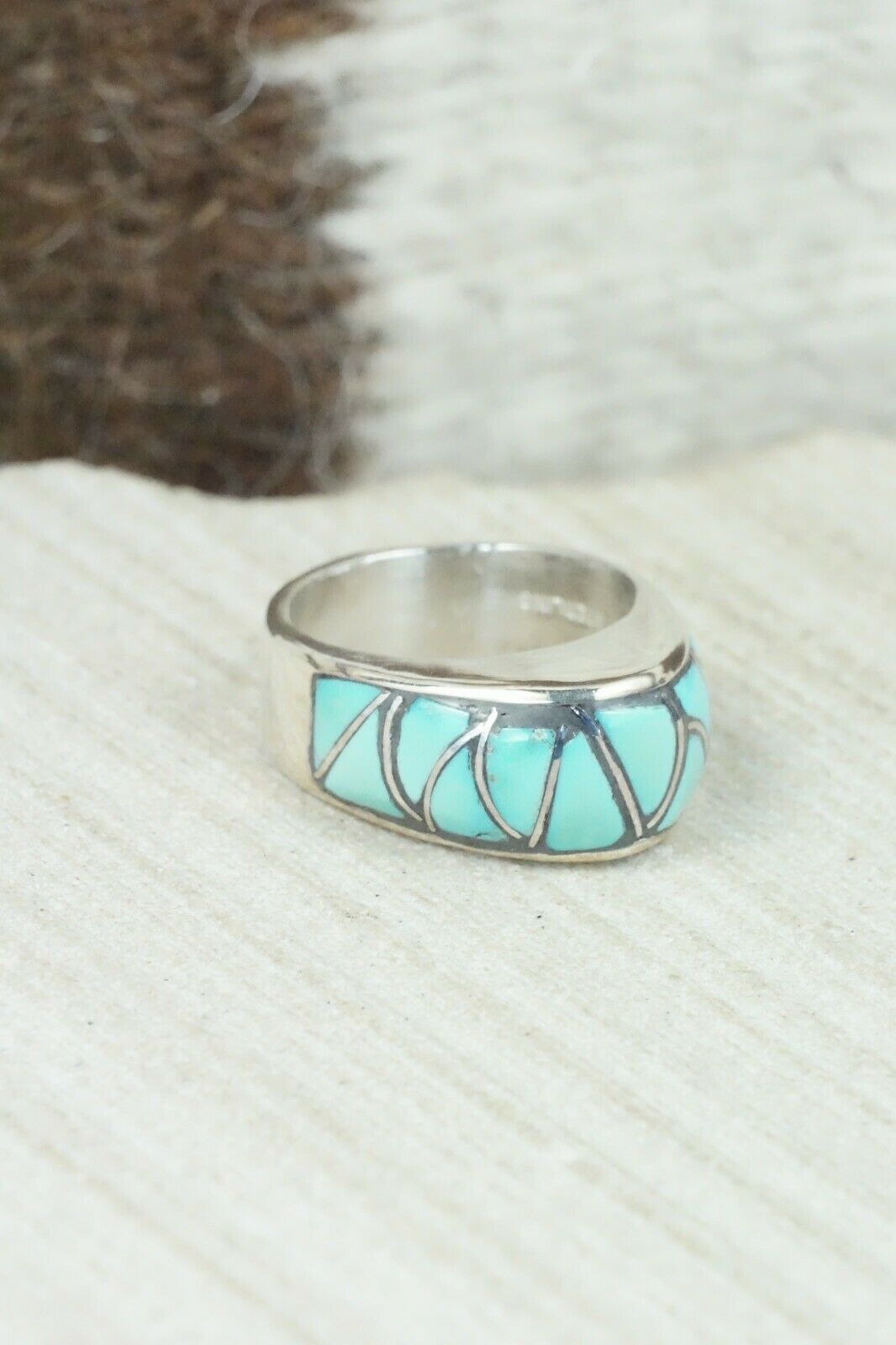 Turquoise & Sterling Silver Ring - Orena Leekya - Size 4.75