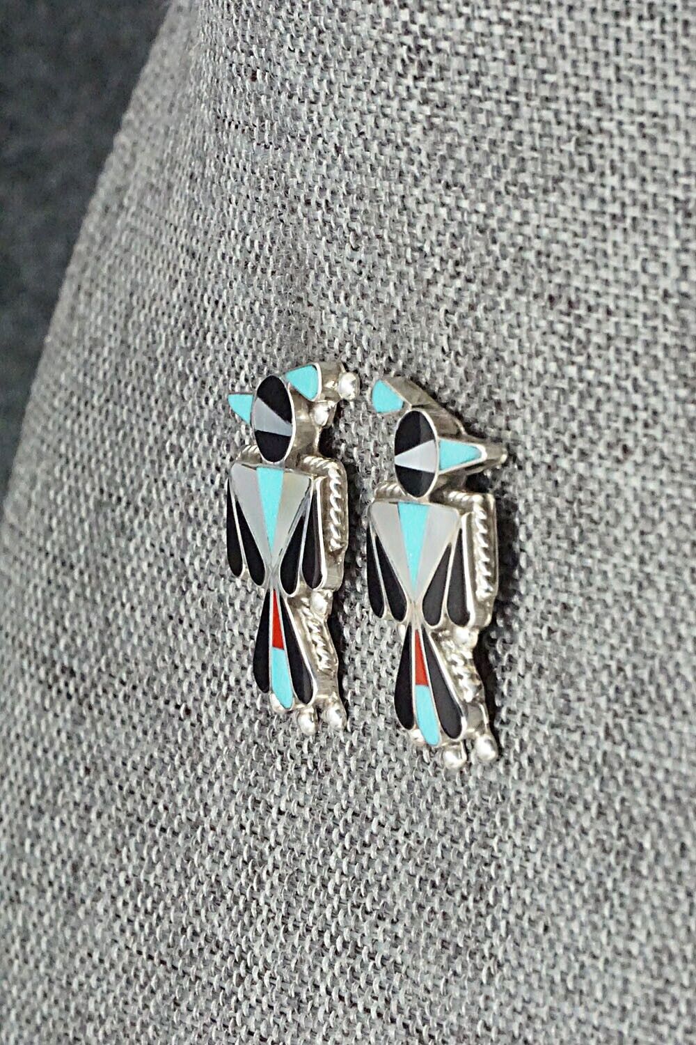 Multi Stone Inlay & Sterling Silver Earrings - Fabian Cellicion