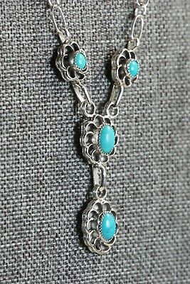 Navajo Turquoise & Sterling Silver Floral Necklace Set - Sadie Jim