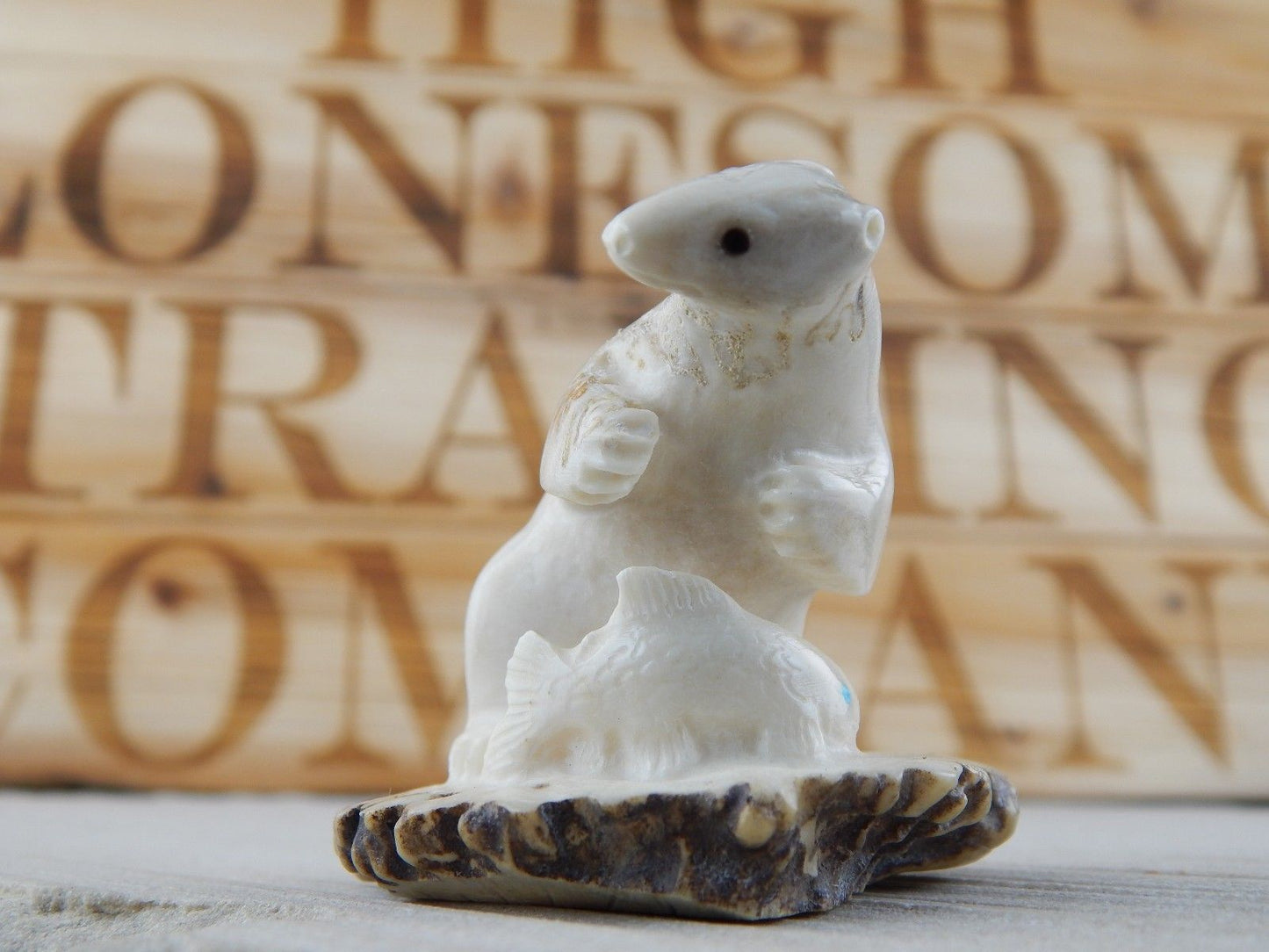 Bear & Fish Zuni Fetish Carving - Maxx Laate - High Lonesome Trading