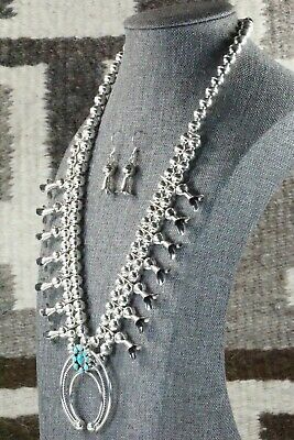 Turquoise & Sterling Silver Squash Blossom & Earrings - Leon Kirlie - High Lonesome Trading