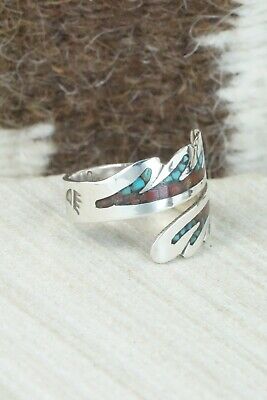 Turquoise, Coral & Sterling Silver Ring - Jolene Jazzie - Size 8