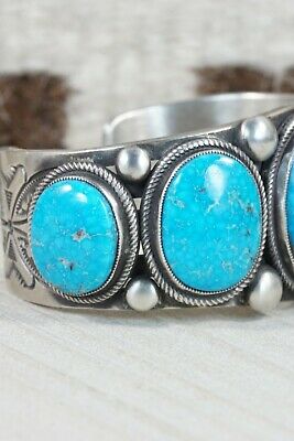 Navajo 5 Stone Turquoise and Sterling Silver Bracelet - Calvin Martinez - High Lonesome Trading
