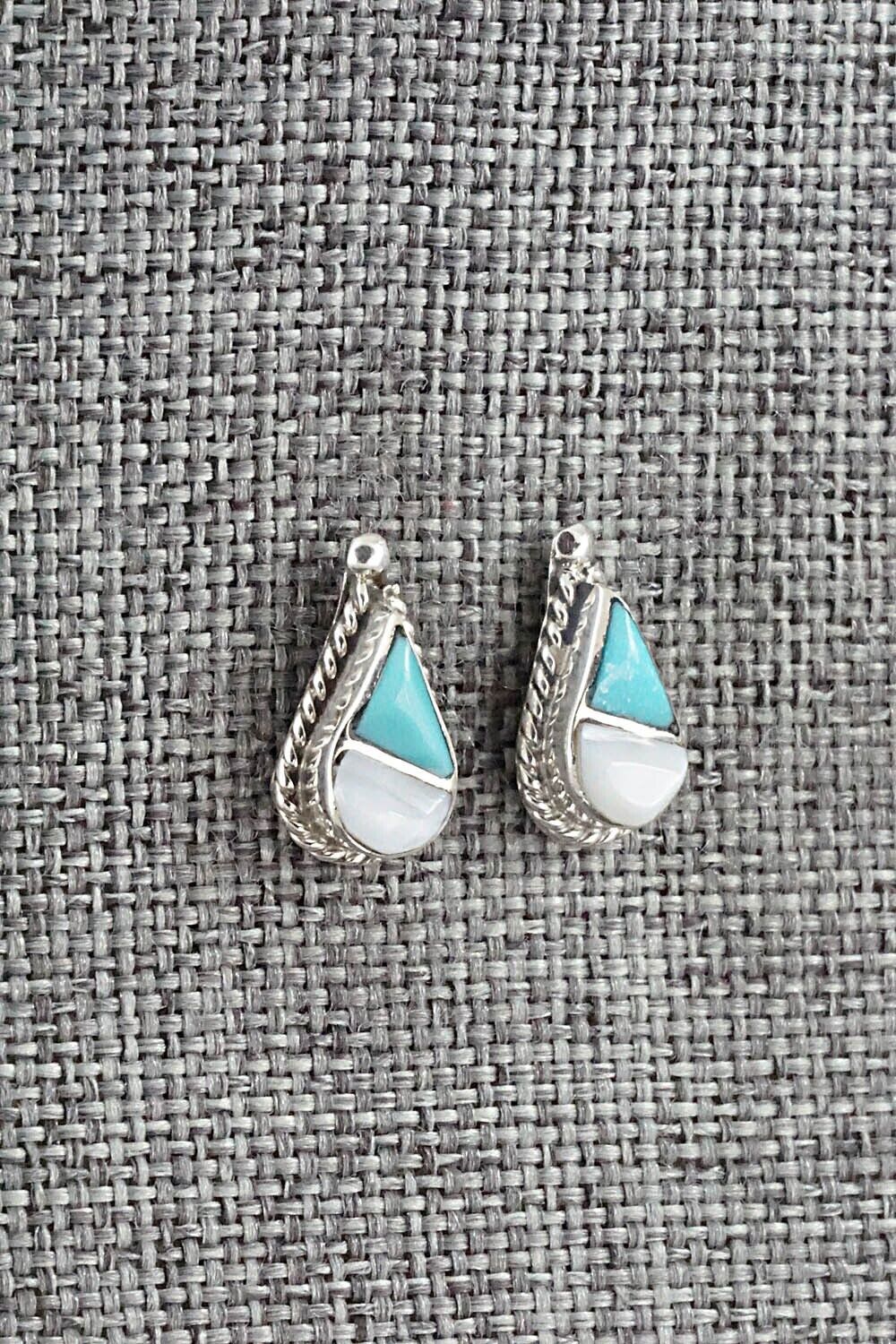 Turquoise, Mother of Pearl & Sterling Silver Earrings - Gloria Tucson