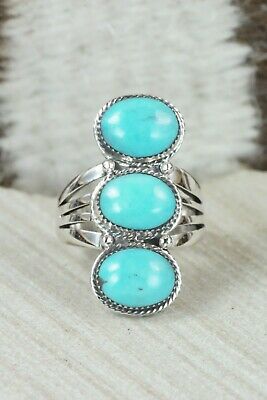 Turquoise & Sterling Silver Ring - Sheena Jack - Size 7.75