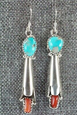 Coral, Turquoise & Sterling Silver Earrings - Roger Pino