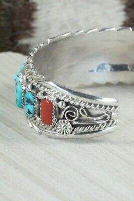 Turquoise, Coral & Sterling Silver Bracelet - Anthony Brown