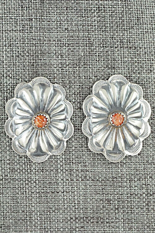 Spiny Oyster & Sterling Silver Earrings - Joan Begay