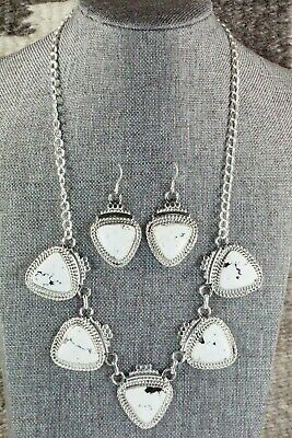 Navajo White Buffalo & Sterling Silver Necklace and Earrings Set - Tom Lewis