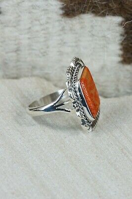 Navajo Spiny Oyster and Sterling Silver Ring - Andrew Vandever - Size 7.5