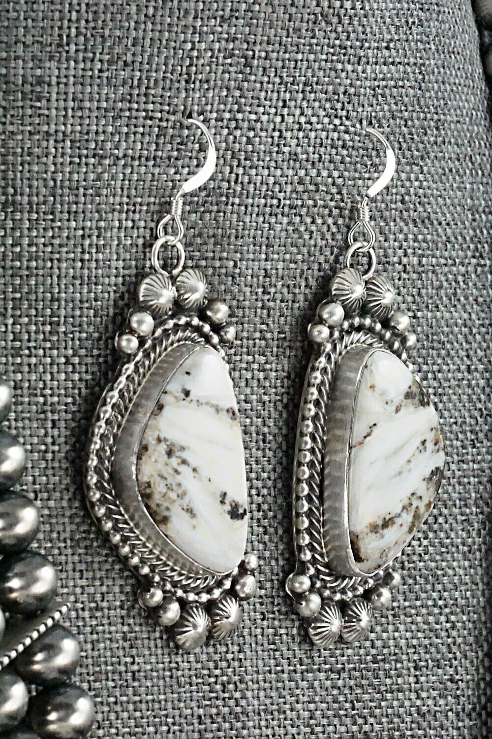 White Buffalo & Sterling Silver Squash Blossom Set - Tom Lewis