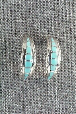 Turquoise & Sterling Silver Hoop Earrings - Malcom Chavez
