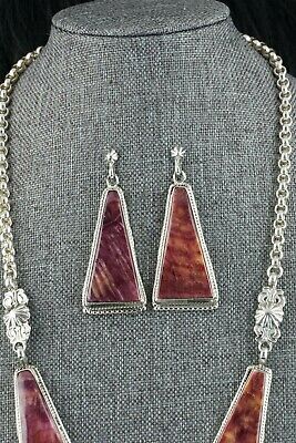 Spiny Oyster & Sterling Silver Necklace and Earrings Set -Annie Spencer - Navajo - High Lonesome Trading