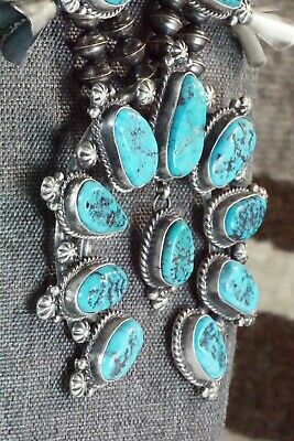 Turquoise & Sterling Silver Squash Blossom and Earrings - Vernon Johnson