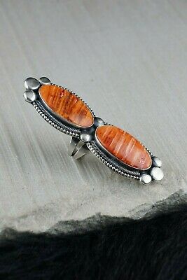 Navajo Spiny Oyster and Sterling Silver Ring - Readda Begay - Size 8.5 - High Lonesome Trading