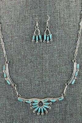 Zuni Turquoise & Sterling Silver Necklace & Earrings - Veronica Yawakia - High Lonesome Trading