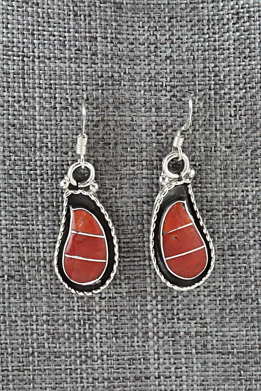 Coral & Sterling Silver Inlay Earrings - Susie Lowsayatee