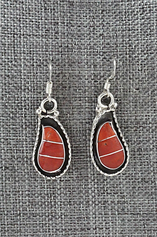 Coral & Sterling Silver Inlay Earrings - Susie Lowsayatee