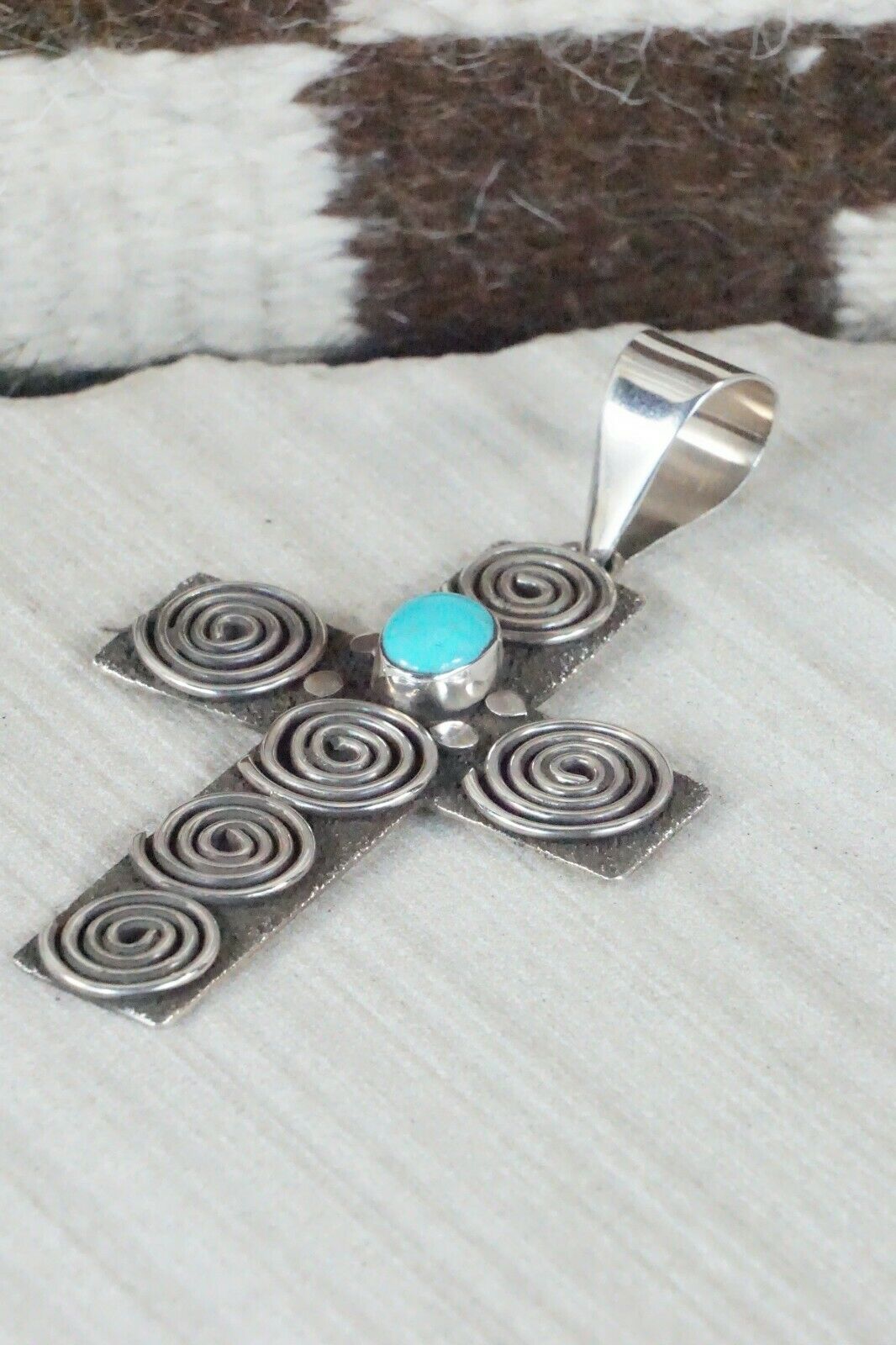 Turquoise & Sterling Silver Cross Pendant - Alex Sanchez - Navajo