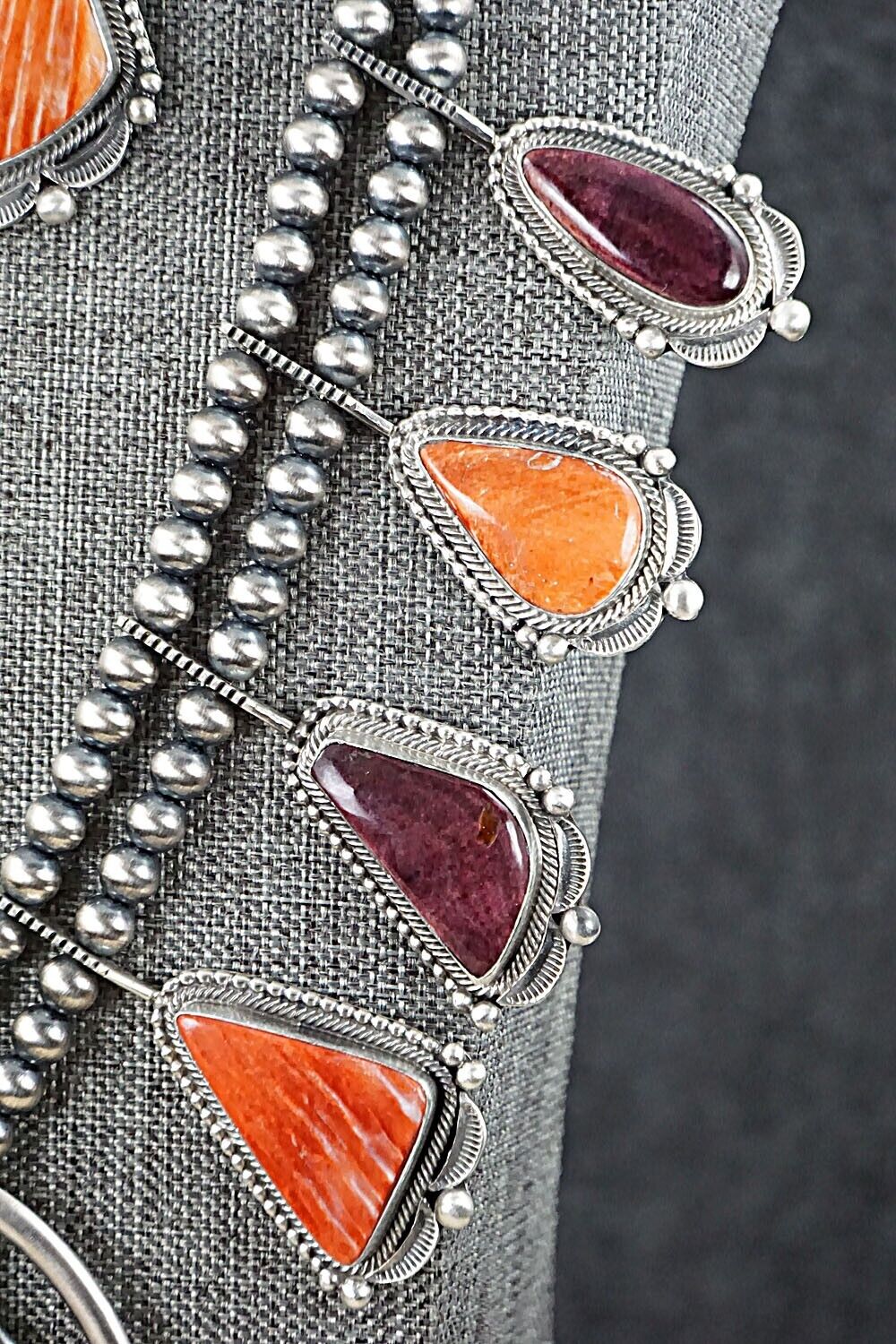 Spiny Oyster & Sterling Silver Squash Blossom Set - Tom Lewis