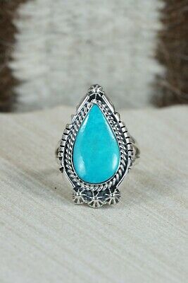 Navajo Turquoise & Sterling Silver Ring - Andrew Vandever - Size 7.5