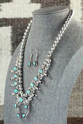 Turquoise & Sterling Silver Squash Blossom and Earrings - Phil Garcia