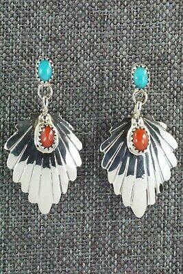 Turquoise, Coral & Sterling Silver Earrings - Genevieve Frank - High Lonesome Trading