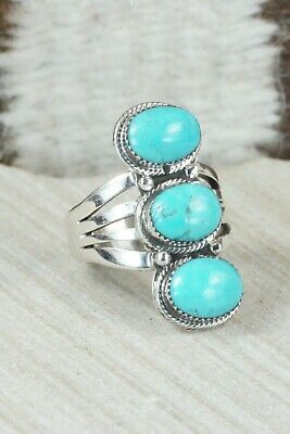 Turquoise & Sterling Silver Ring - Sheena Jack - Size 7.75