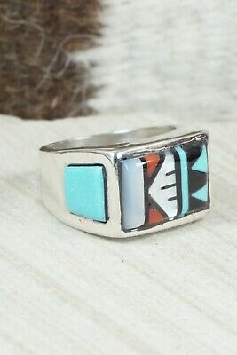 Turquoise & Sterling Silver Ring - Leslie & Gladys Lamy - Size 11