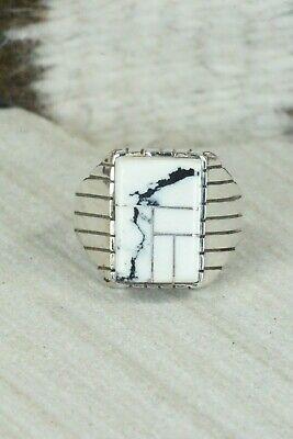 Inlay White Buffalo & Sterling Silver Ring - Ray Jack - Size 9.5 - High Lonesome Trading