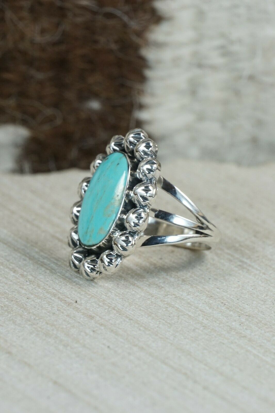 Navajo Turquoise and Sterling Silver Ring - Freida Martinez - Size 8.5