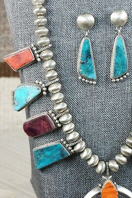 Spiny Oyster & Sterling Silver Squash Blossom and Earrings - Selina Warner