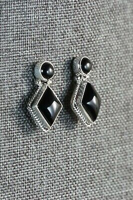 Navajo Onyx and Sterling Silver Earrings - Genevieve Francisco - High Lonesome Trading