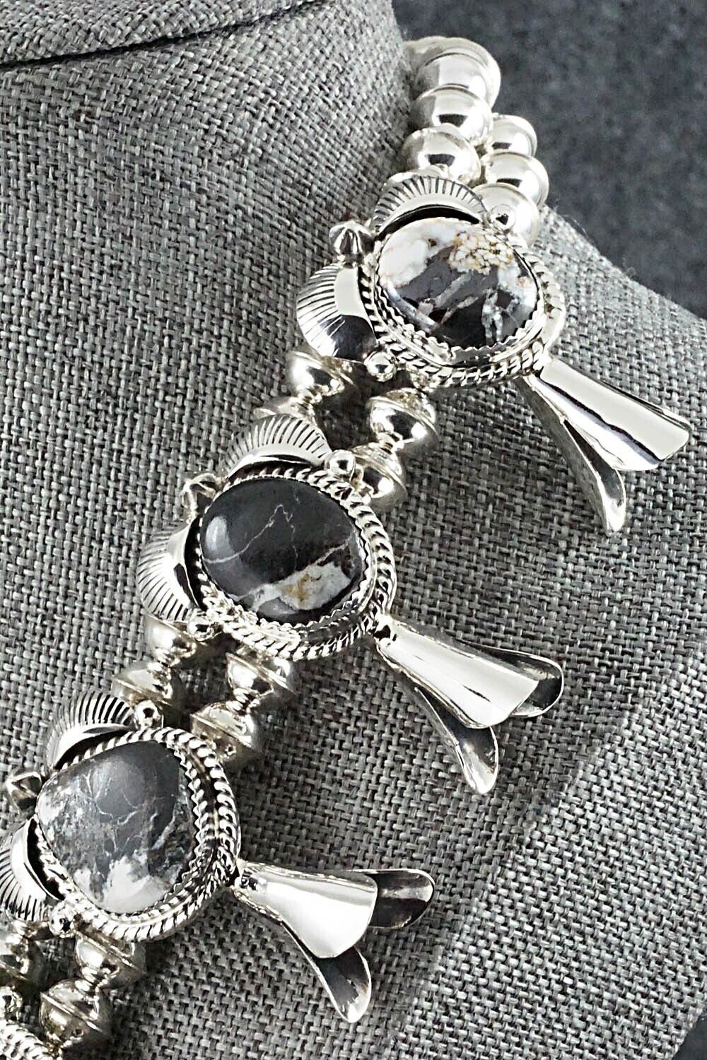 White Buffalo & Sterling Silver Squash Blossom Set - Vernon Johnson