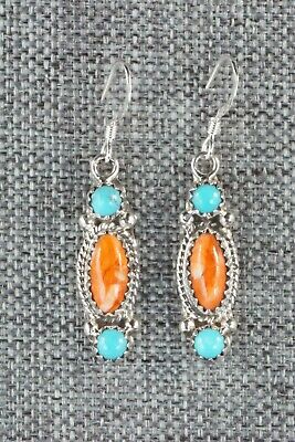 Turquoise, Spiny Oyster and Sterling Silver Earrings - Harris Largo